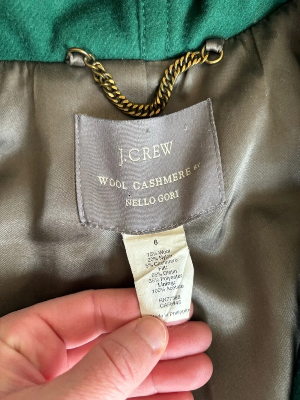 J.Crew Wool Cashmere Toggle Coat – Emerald Green – Size 6 - Picture 6 of 11